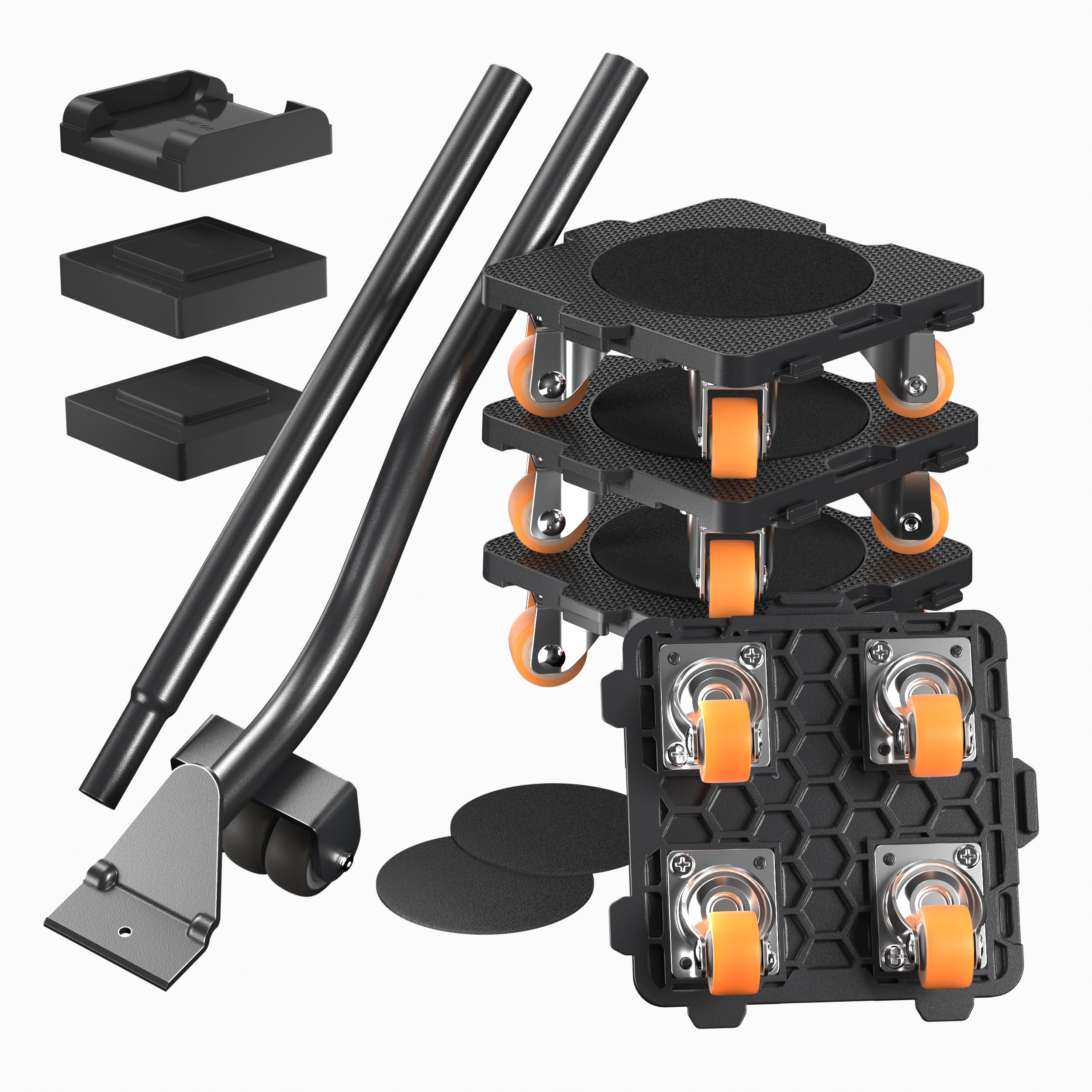 Oneon Black Furniture Mover With Wheels, 360° Rotation Wheels Furniture Dolly For Moving Heavy Furniture, Appliances, 660 Lb Max Load Capacity With Auxiliary Lifter - Connect Bearings Wheel Dolly