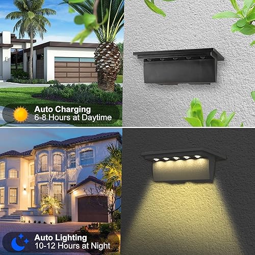 Miniatura 3 de T-SUN Luces solares de escalón paquete de 4 luces LED RGB que cambian de color luces solares de pared para exteriores IP65 luz solar impermeable