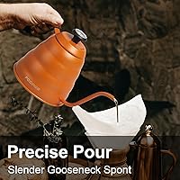 Vista 5 de Hervidor de cuello de cisne con termómetro para verter sobre café y té, 42 onzas líquidas, acero inoxidable de alta calidad, control de temperatura