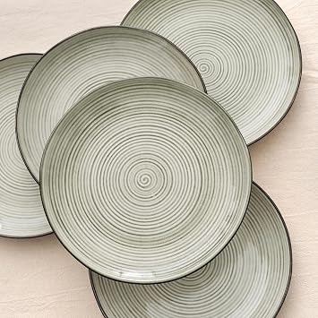Richmount Tempus 12-Piece Dinner Set, Irregularly Shaped Swirl Stoneware Plates and Bowls Set, Dinner Sets for 4, Dinner Plates/Dessert Plate/Soup Bowl, Glazed Ceramic Dinnerware Sets, Minty