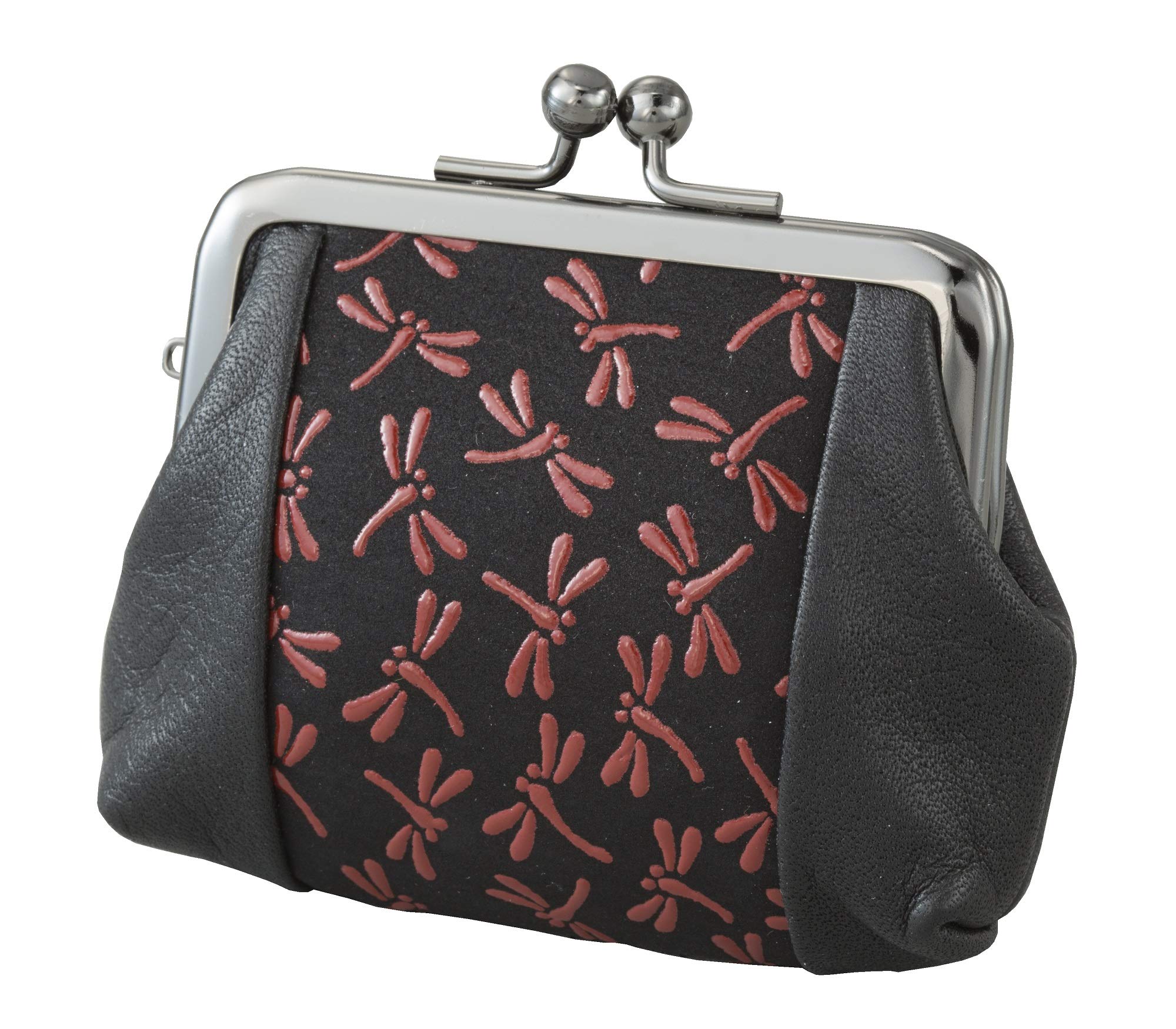 Amazon.co.jp: 鹿革印傳本漆 トンボ柄 手の平がま口財布 【ブラック