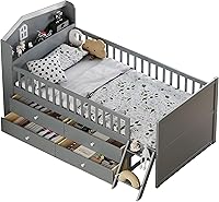 Vista 186 de Modern Full Size Platform Bed Storage Headboard and Safety Guardrail for Kids, Function Wood Platform Bed Frame with Built-in LED Light for Boy