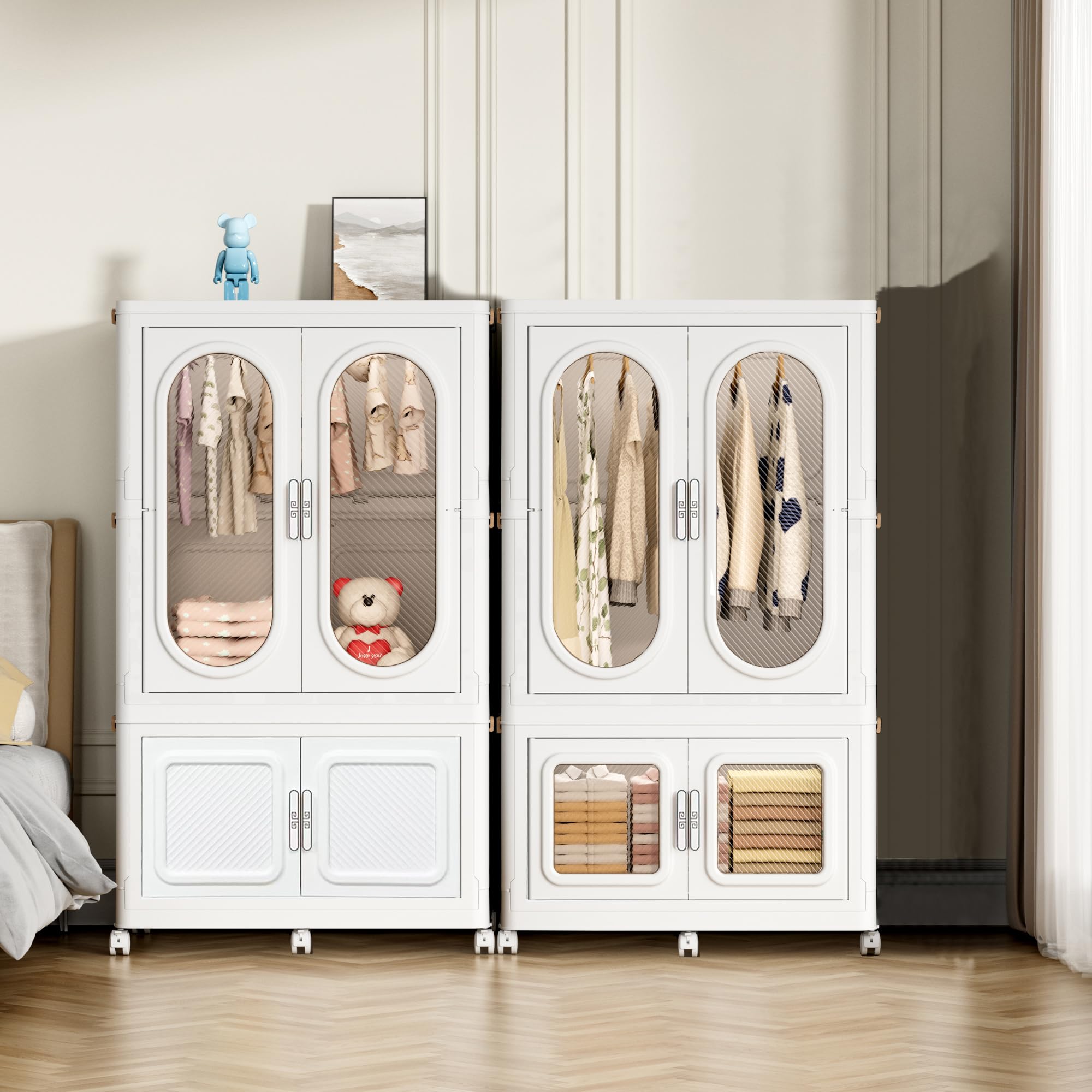 MECORLOR Aufbewahrungsbox mit Deckel & Rollen - Ordnungssystem für Kleiderschrank, Stapelbare Aufbewahrungskiste, Platzsparende Aufbewahrungsbox (PL 84-T1)