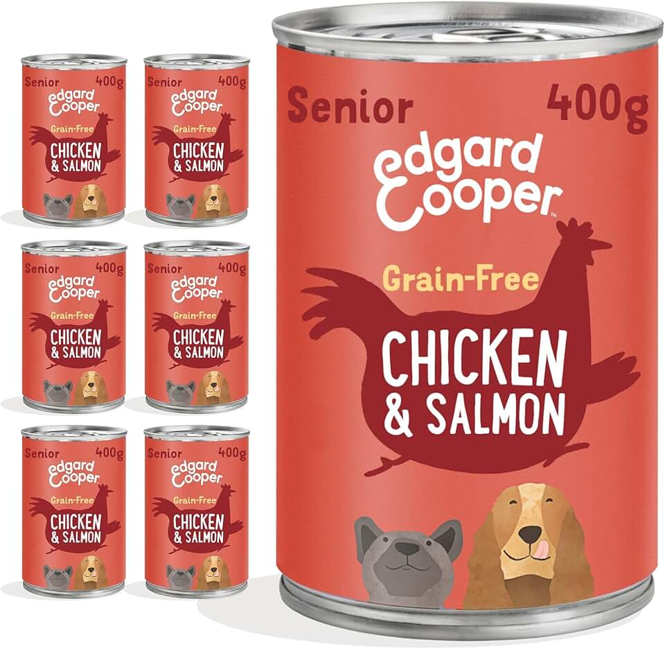 Edgard & Cooper Comida Húmeda Perros Senior Latas Paté 400g x 6 Pollo y Salmón, Sin Cereales