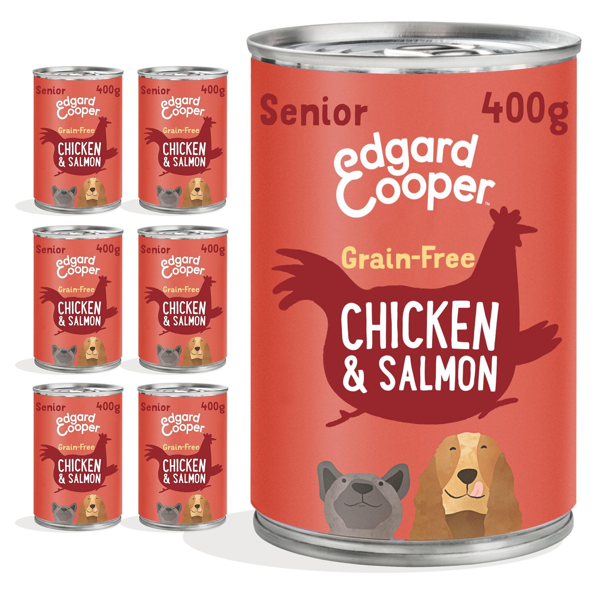 Edgard & Cooper Cibo umido per cani, Senior, (Salmone/Pollo, 400g x 6),umido cani, carne fresca e ingredienti naturali, senza cereali, ipoallergenico, senza zuccheri aggiunti