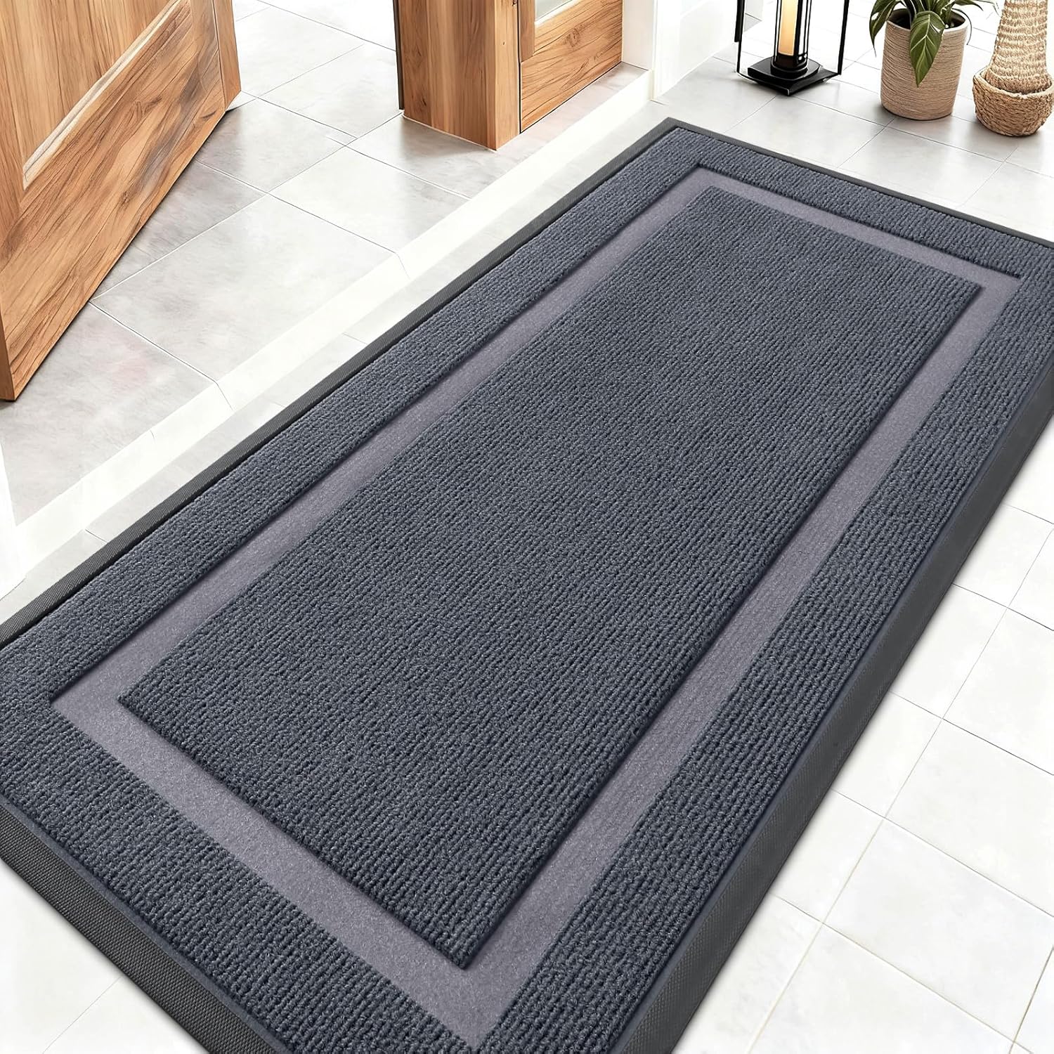 olanly front door mat indoor outdoor entrance, waterproof all-season, all-weather doormat, sturdy natural rubber, fade resistant, low profile, easy clean patio porch entryway mat, 47x23, light grey light grey classic border rectangular 47" x 23"