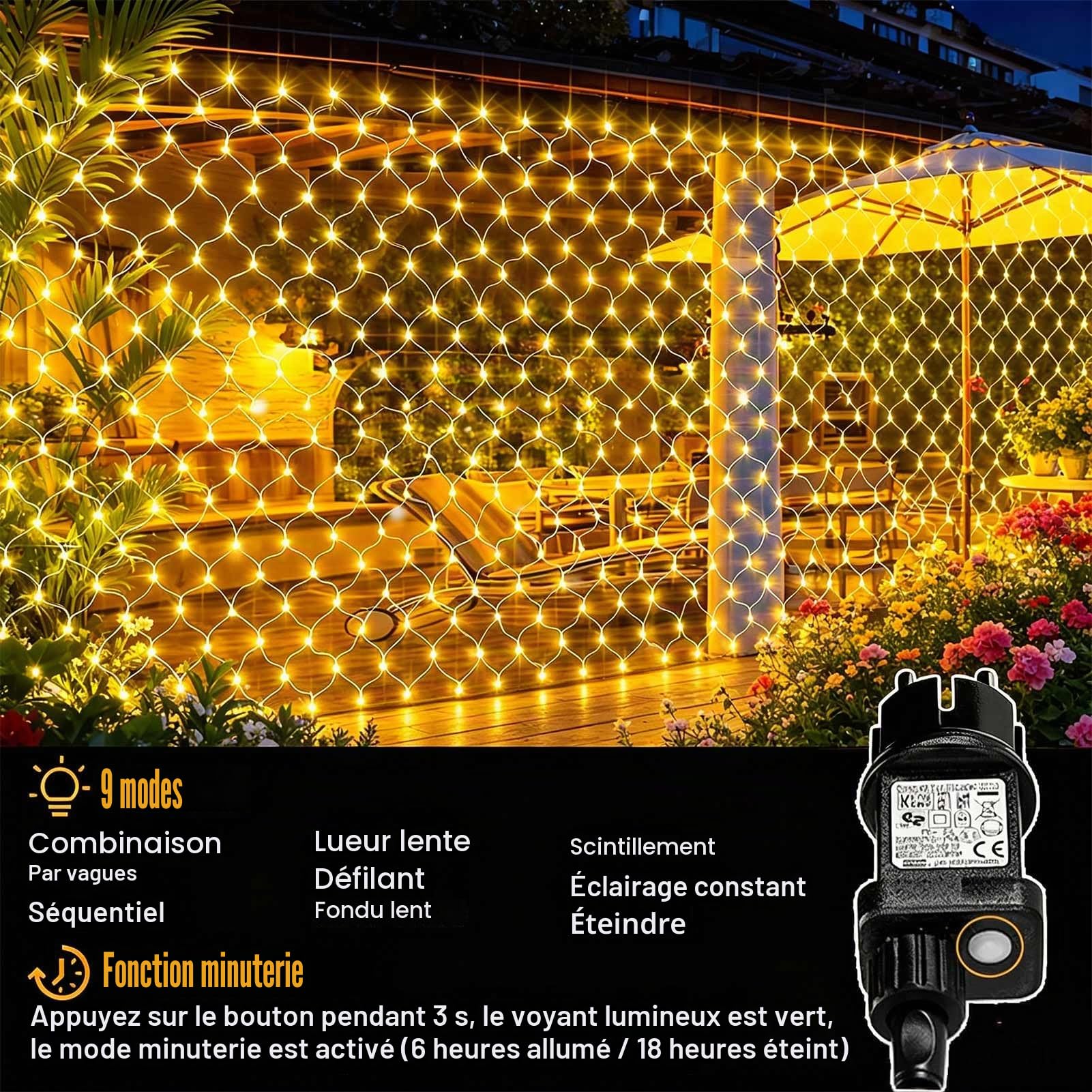 Joycome 2 Pièces 3 * 2m 200 LED Filet Lumineux Noël Exterieur avec Prise | Minuteur Guirlande Lumineuse, 8 Modes Rideau Lumineux, Imperméable Rideau Lumineux pour Balcon Plafond Terrasse - Blanc Chaud