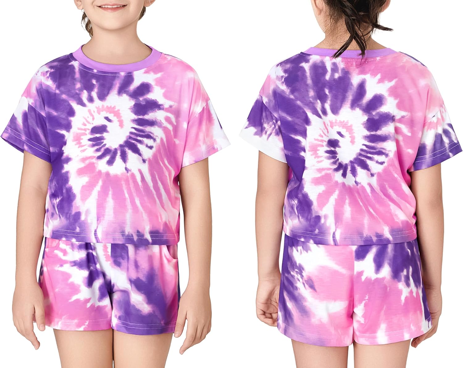 Topgal Soft Little/Big Girls Summer T-Shirt and Shorts Outfit Swirl Pattern Clothes Set Size 6-18 - Image 2