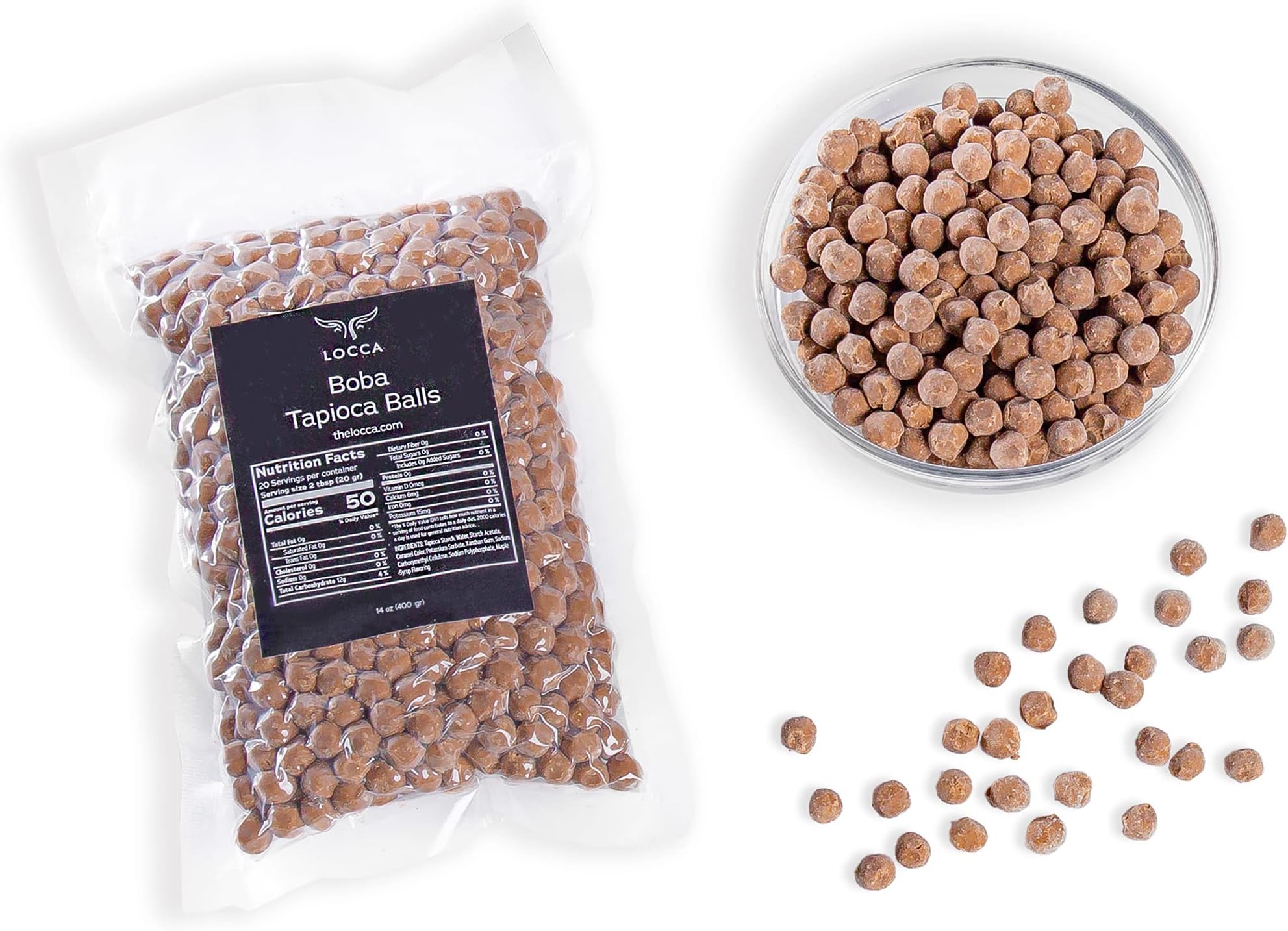 Boba Pearls | Tapioca Pearls | Sago Pearls | Locca Booba | 14 Oz (10 Servings) | Premium Easy to Cook | No Preservatives | Boba Pearls Recipe Card | Vegan | 400gr Brown Sugar Boba - (1 Bag only)