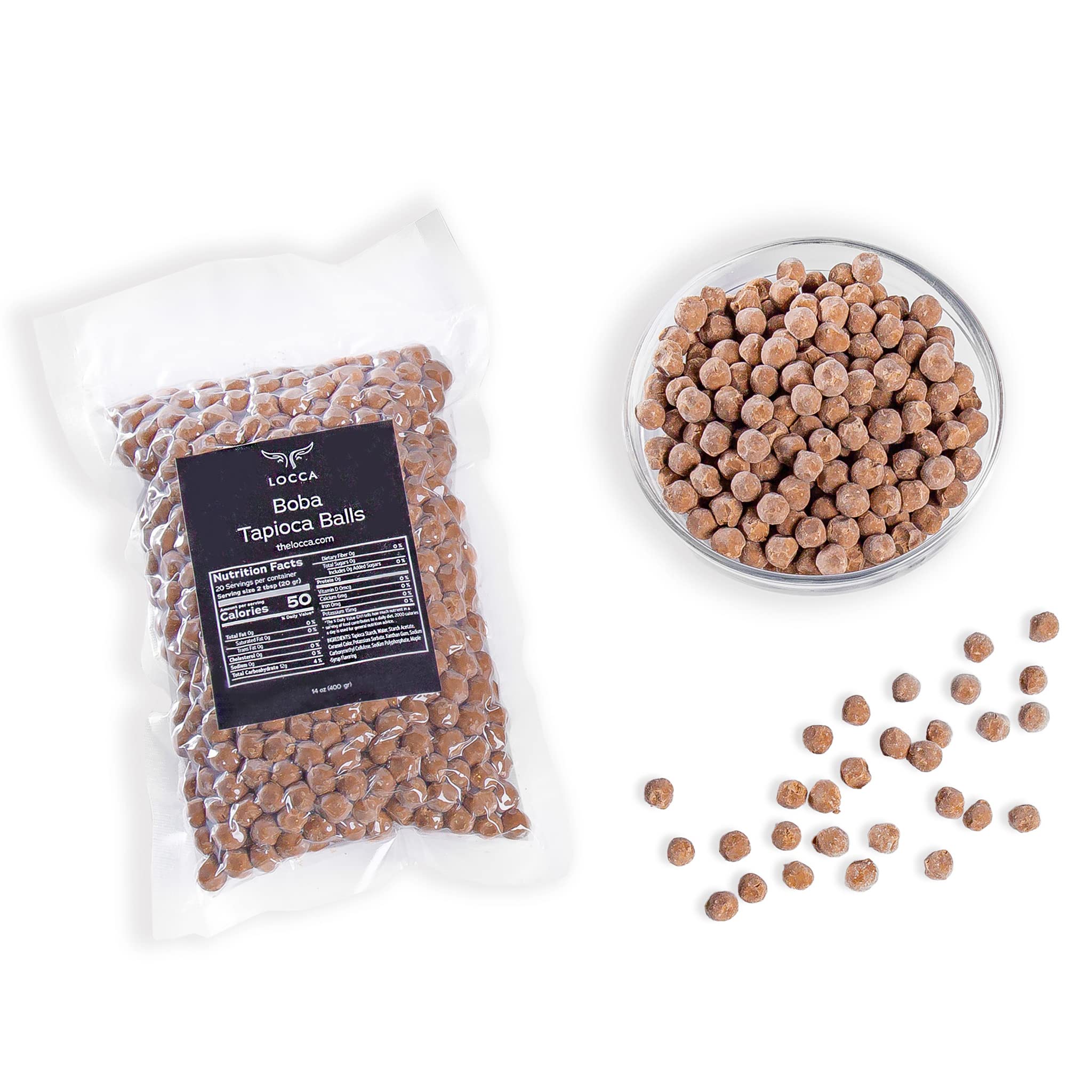 Boba Pearls | Tapioca Pearls | Sago Pearls | Locca Booba | 14 Oz (10 Servings) | Premium Easy to Cook | No Preservatives | Boba Pearls Recipe Card | Vegan | 400gr Brown Sugar Boba - (1 Bag only)