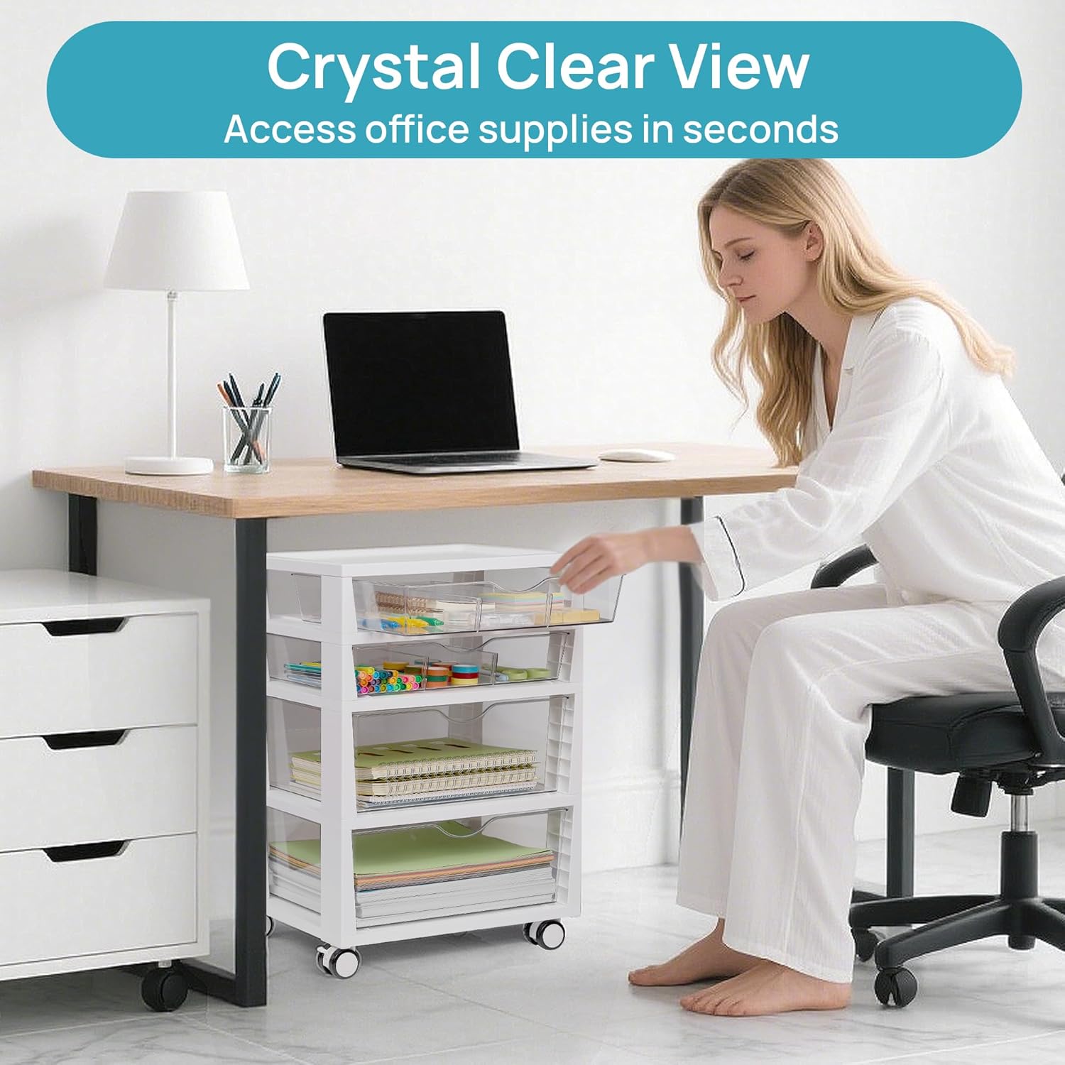 Vtopmart Plastic Drawer Storage Rolling Cart with Wheels, 4-Tier Drawer Organizer for Art Crafts Supplies, Home Office Supplies, Toys, Under Desk Storage for Office, Craft Room, Bedroom, Classroom - Image 8