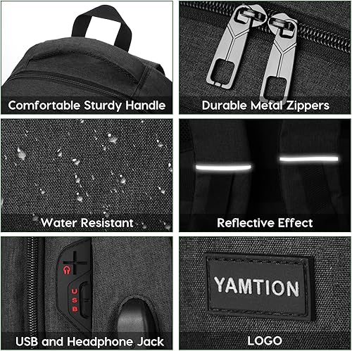 Miniatura 4 de YAMTION Mochila de 17 pulgadas para hombres y mujeres, mochila para laptop con USB para estudiantes universitarios, trabajo y negocios
