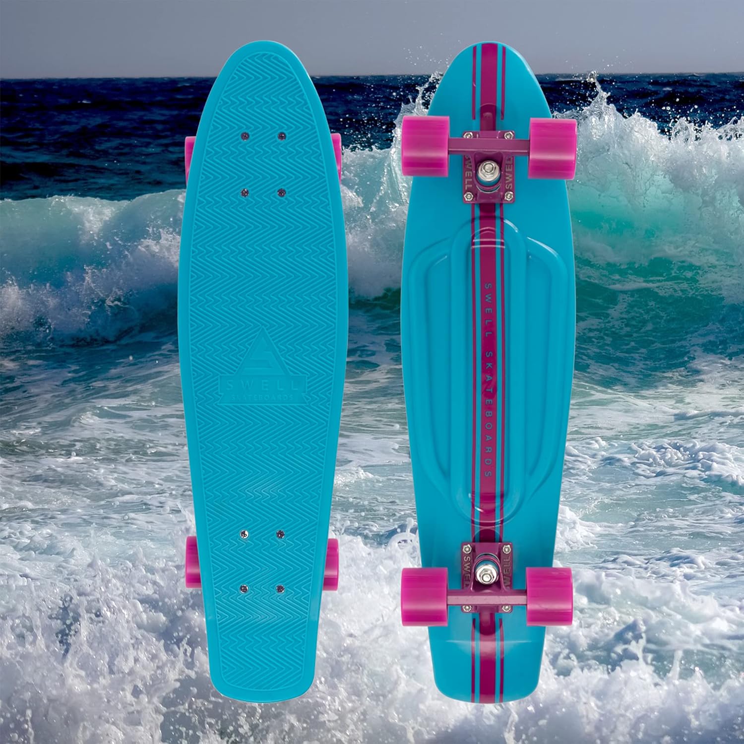 Swell Skateboards 22 inch and 28 Inch Plastic Retro Mini Cruiser Complete Skateboard for Beginners, Boys, Girls, Youths, Teens, Adults, and College Students. : Sports & Outdoors