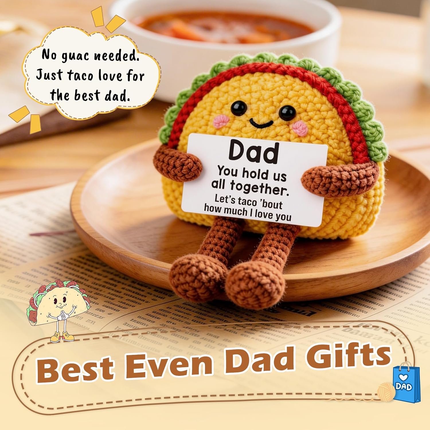 Mini Birthday Gift for Dad from Daughter Son Wife Positive Crochet Taco