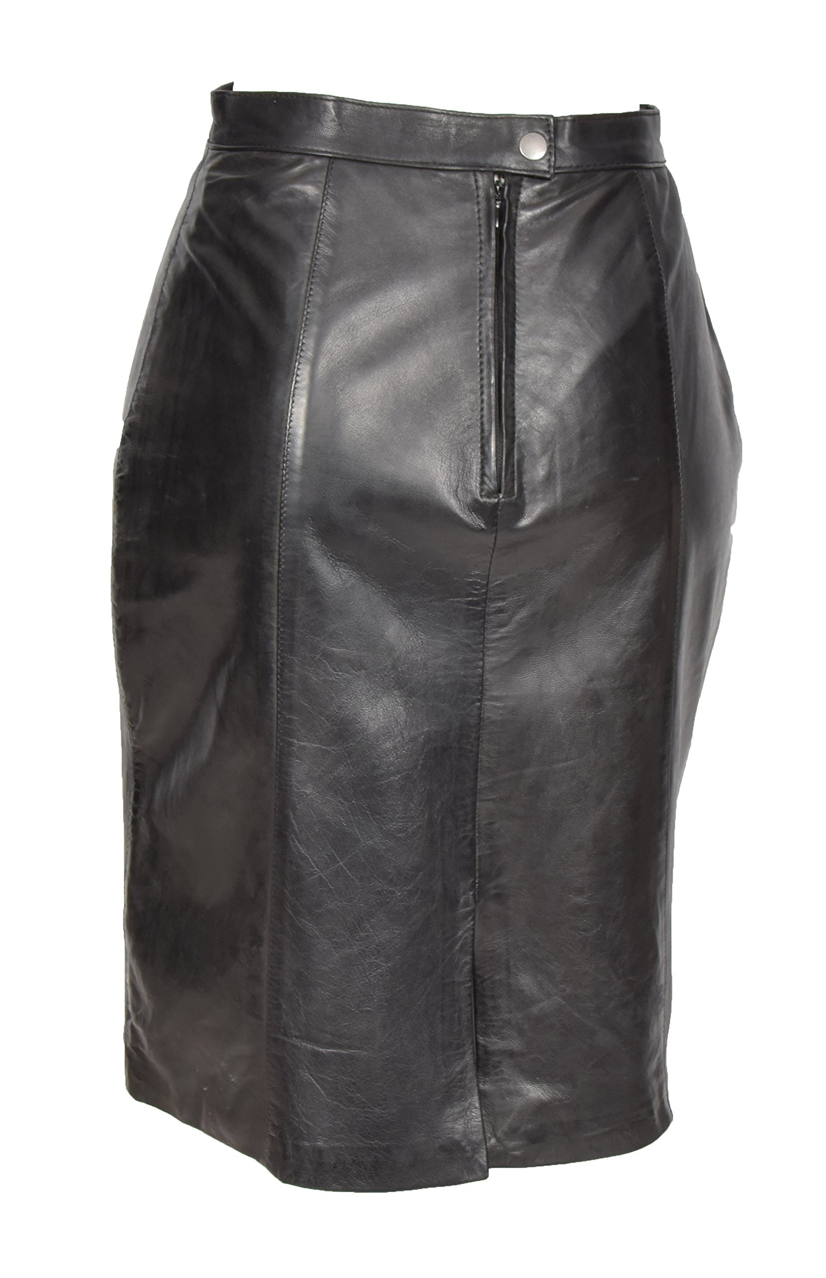 A1 FASHION GOODS Femmes Vrai Cuir Souple Jupe Noir Droite Ajustée Pencil Jupe Retour Vent - Lucy
