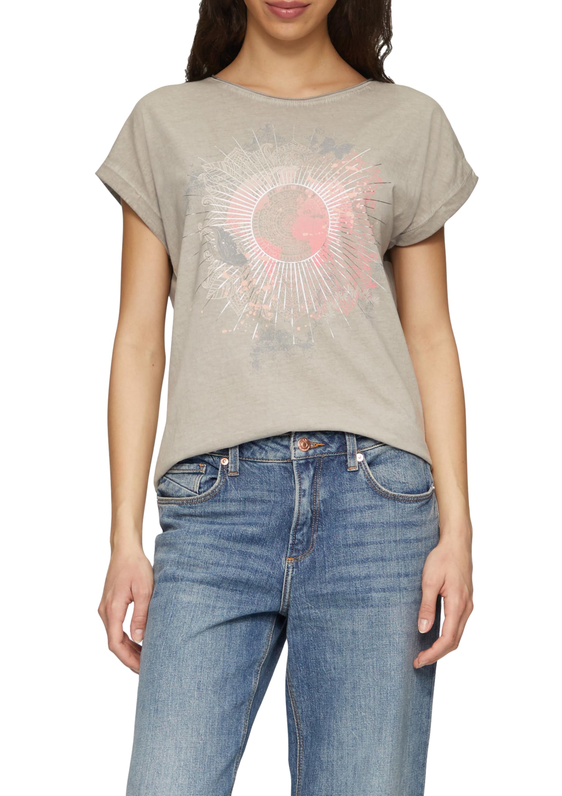 QS Damen Oversize-Shirt in Gewaschener Optik mit Frontprint T-Shirt Frontprint