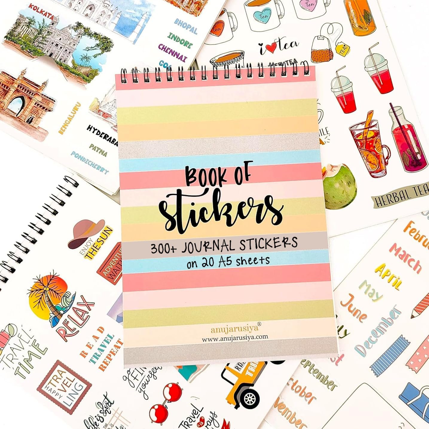Book of Stickers | 20 A5 Pages | 300+ Unique self Adhesive Stickers | Perfect for Journal, Scrapbook Projects and Decor