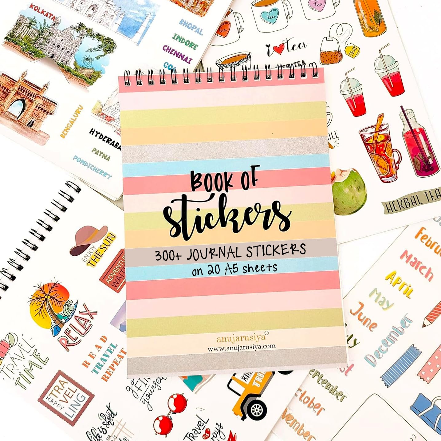 Book of Stickers | 20 A5 Pages | 300+ Unique self Adhesive Stickers | Perfect for Journal, Scrapbook Projects and Decor