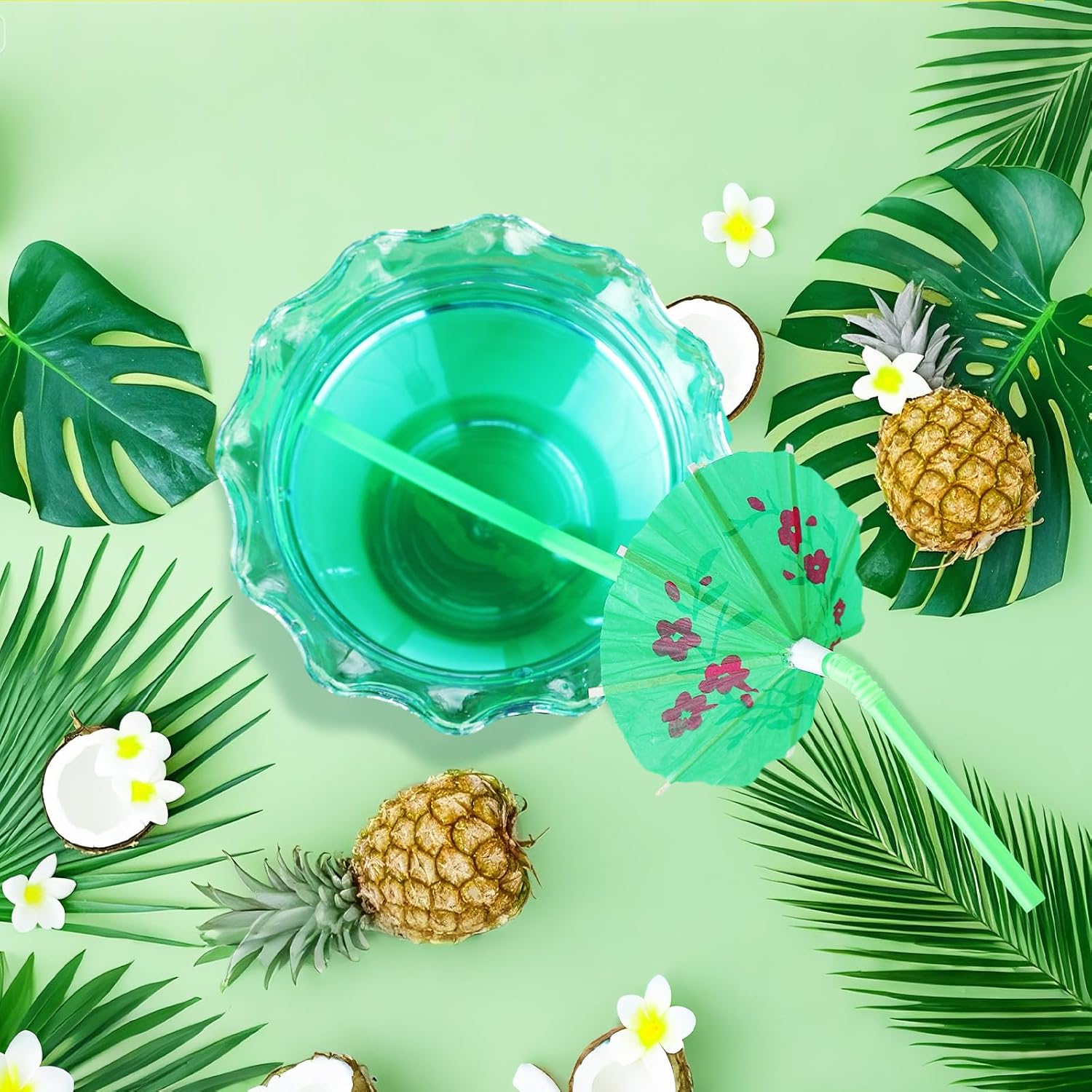 Weysat 24 Pcs 24 Oz Plastic Fish Bowl for Drinks and 50 Pcs Umbrella Drinking Straws Clear Goldfish Bowl for Summer Pool Carnival Party Supplies Table Centerpieces Decorations
