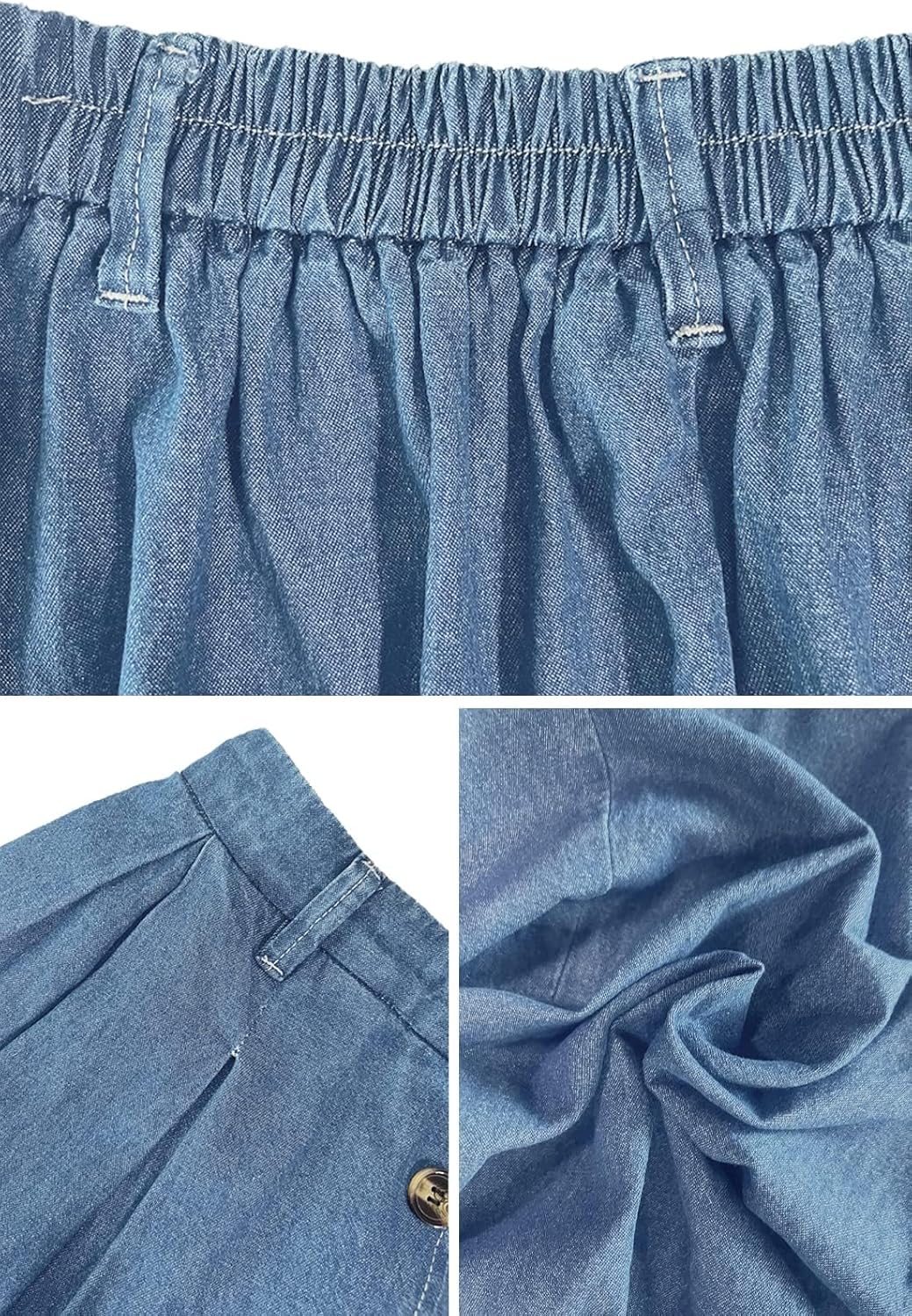 Pleated A-line Midi Skirt Elastic Waist Button Front Casual Flared Long Skirts with Pocket for Women - Image 5