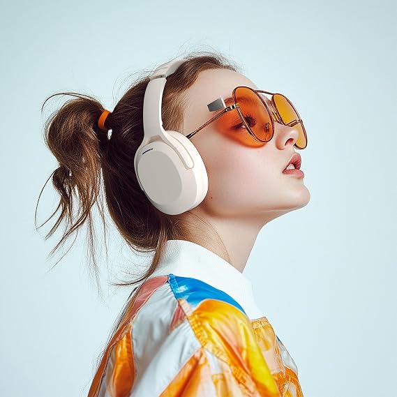 Rebocico Active Noise Cancelling Headphones, Bluetooth 5.3 Over-Ear with Microphone - Hi-Fi Sound, Fast Charging, 120H Playtime Foldable Wireless Headphones Bluetooth for Home, Office, Travel, Beige