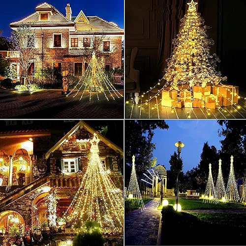 Miniatura 7 de Decute - Tira de luces navideñas con 8 modos, temporizador, control remoto, impermeable y 320 ledes para árbol de Navidad, interior, exterior,