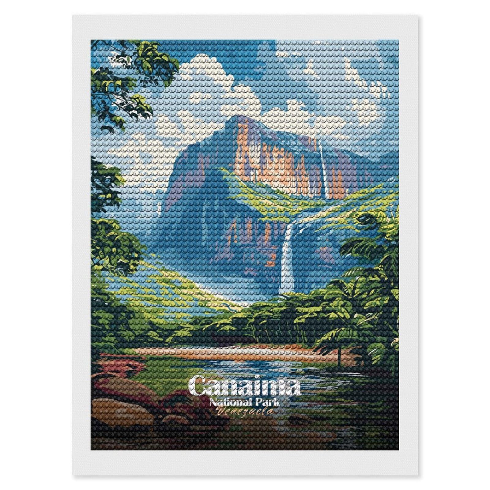 Junmoney Canaima National Park, Venezuela Illustration Round Drill Diamond Painting 12"x16", for Adults, Creative Leisure Activity, Office Decor, Holiday Gift Idea