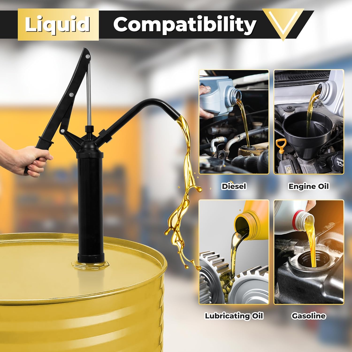 55 Gallon Drum Pump - Lever Action Barrel Fuels Hand Pumps with Telescoping Suction Tube Fit 5 to 55 Gallon Drums & Barrels, Heavy Duty Manual Transfer for Motor Oil Chemicals Diesel Kerosene