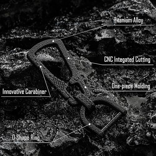 Miniatura 2 de KeyUnity KM17BK Titanium EDC Carabiner Keychain Clip with D Ring &amp; KA15BK Swivel Ring Bundle