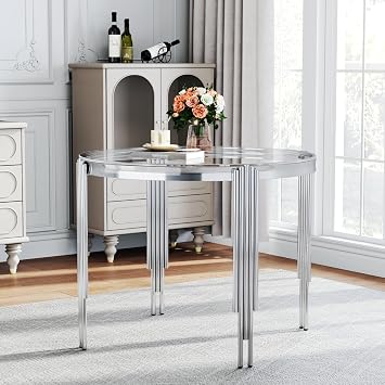 Round Glass Dining Table for 4, 37" Modern Kitchen & Dining Room Table with Silver Stainless Steel Legs, Clear Circle Dinner Table for Home, Apartment, or Office