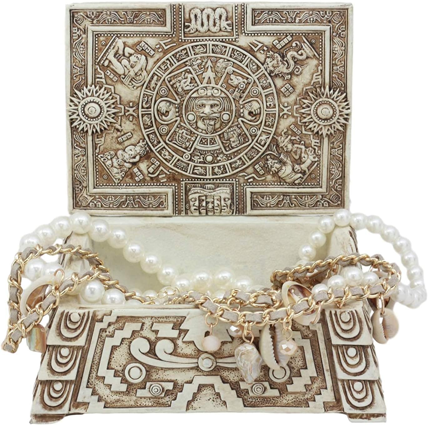 Ebros Mexica Aztec Maya Solar Sun Gods And Goddesses Mesoamerican Calendar Jewelry Treasure Trinket Box Figurine As Vanity Or Decorative Storage Decor For Mothers Dads Office Study Desk Organizer