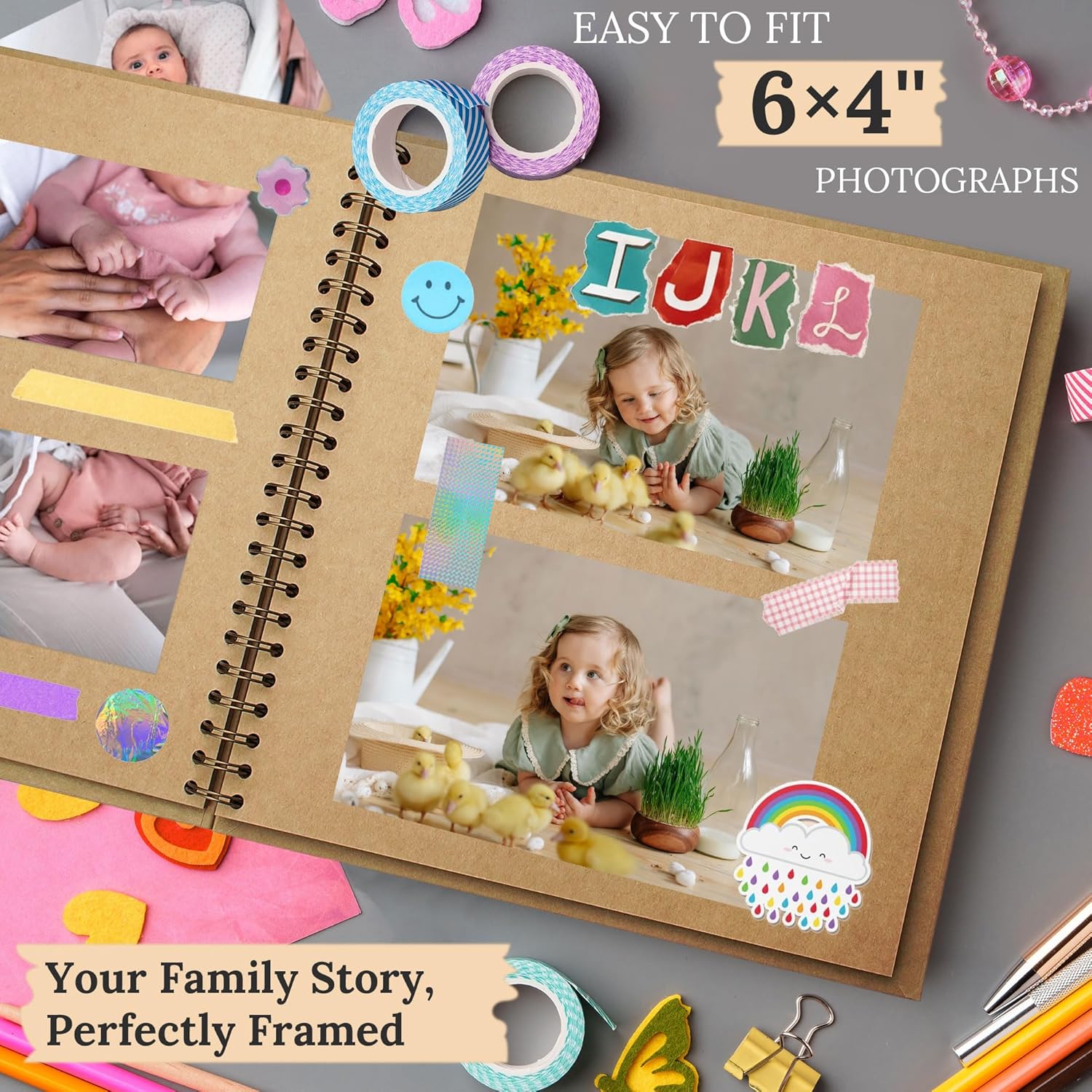 Scrapbook 10x10 Inch DIY Scrapbook Album Hardcover Kraft Paper Scrap Book Photo Albums 100 Pages Perfect for 4x6 / 5x7 Photos Memory Book for Family, Wedding