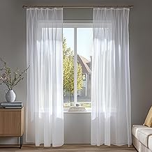 Deconovo Vorhang mit Kräuselband Wohnzimmer Stores Schal Transparent Gardinen für Schiene Schlafzimmer Leinenoptik, 229x140 cm(HöhexBreite), Weiß, 2er Set