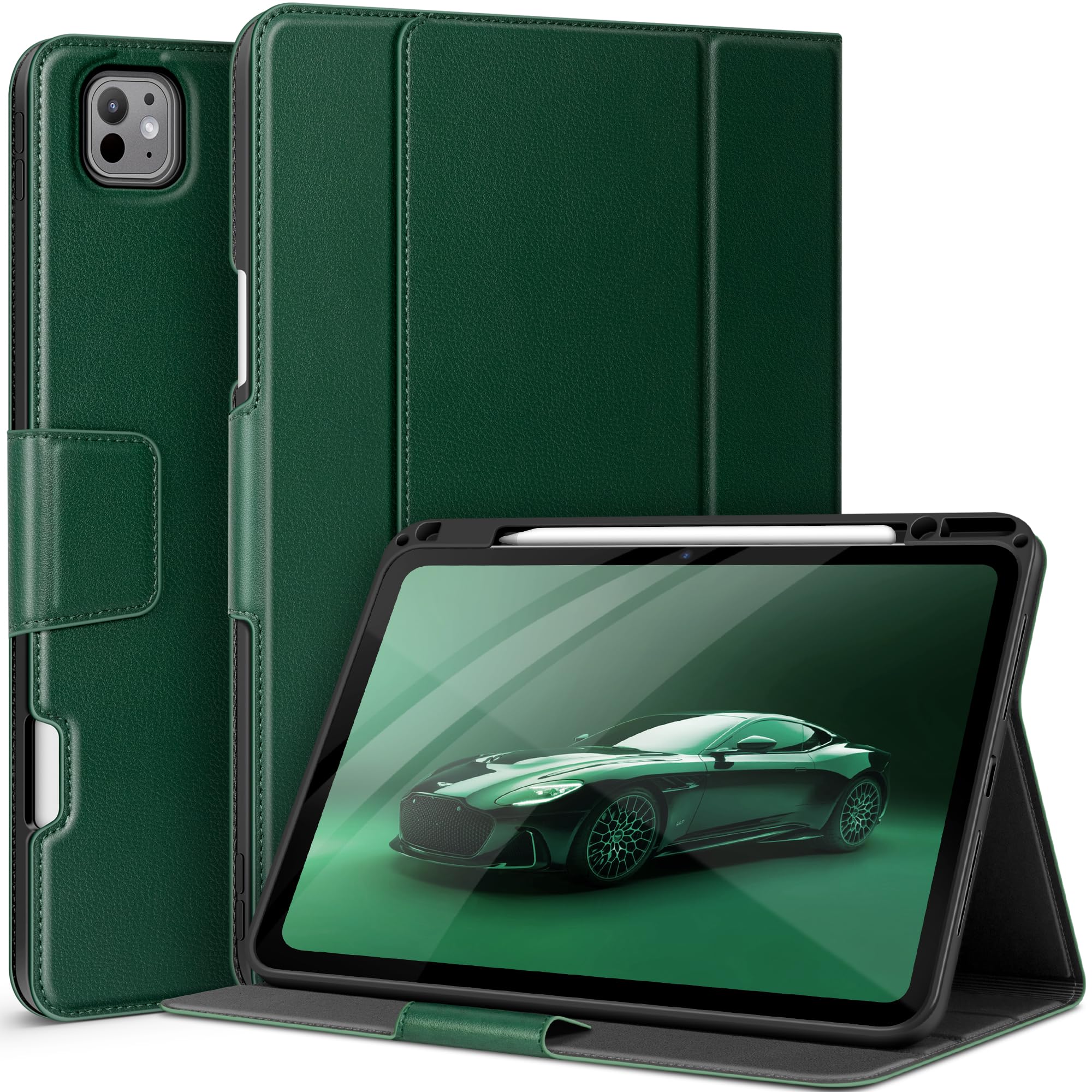 Coque iPad Pro 13 M4 anti-chute verte avec rangement pour documents - 7
