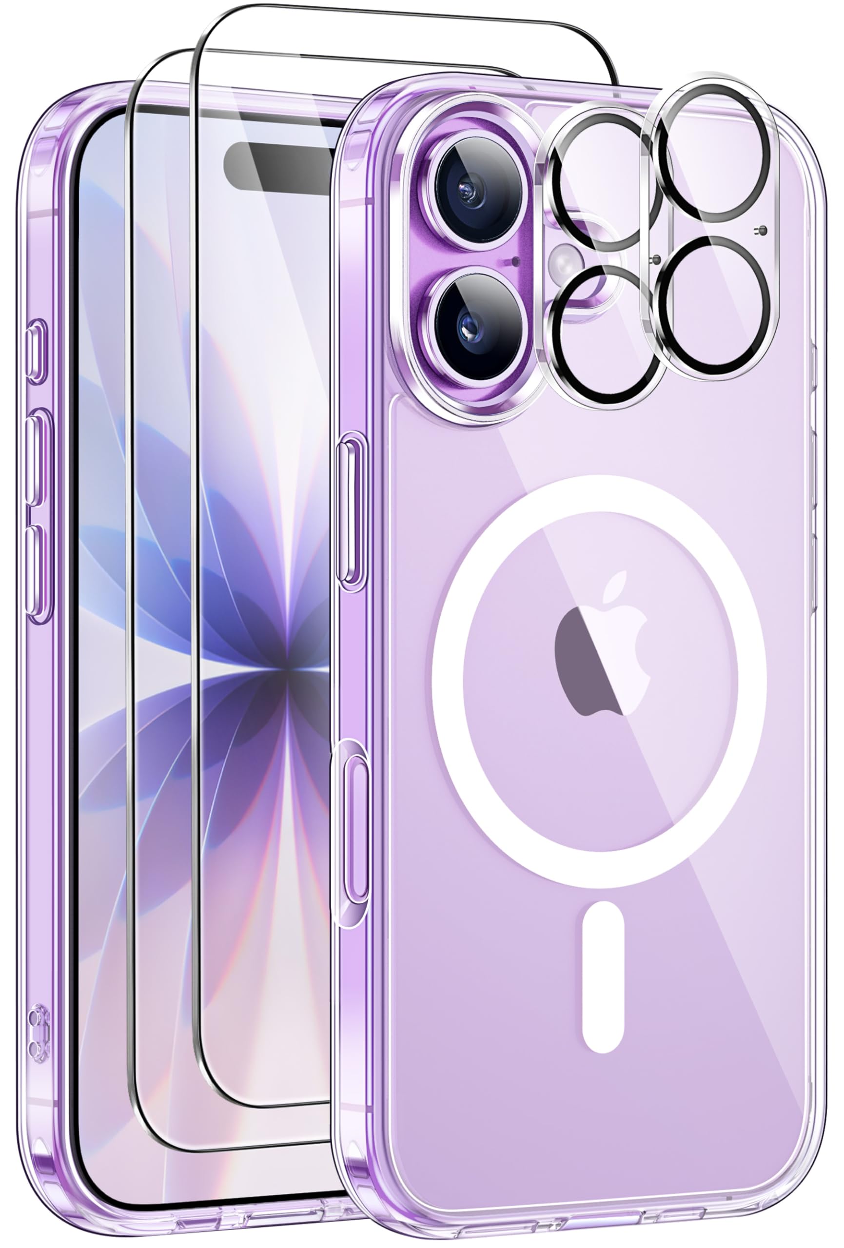 ivencase Magnetica Cover per iPhone 17 con 2 Vetro Temperato e 2 Vetro Fotocamera, Compatibile MagSafe Hard PC Anti-Graffio Protettiva Antiurto Custodia Compatibile con iPhone 17 6.3" -Trasparente