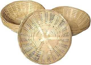 Set Of 6 Vintage Bread Baskets Small Round Woven Wicker Bamboo Hamper Basket Serving Snack Bowl Natural