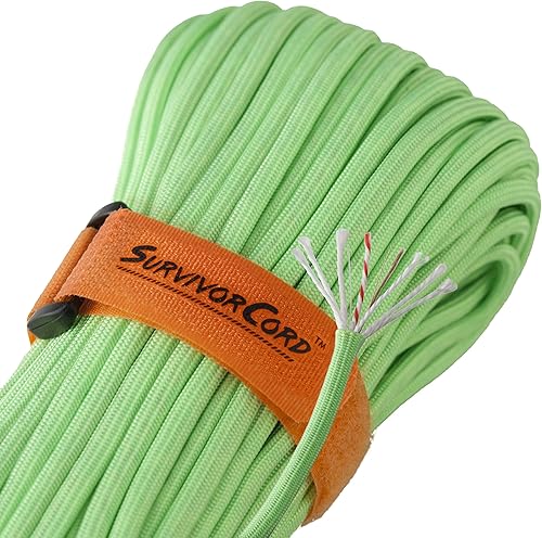 Miniatura 43 de Cordón supervivencia 550 Titan Paracord (3/diámetro de 16 pulgadas) con integrada línea de pesca militar, fuego, patentado y cable trampa.