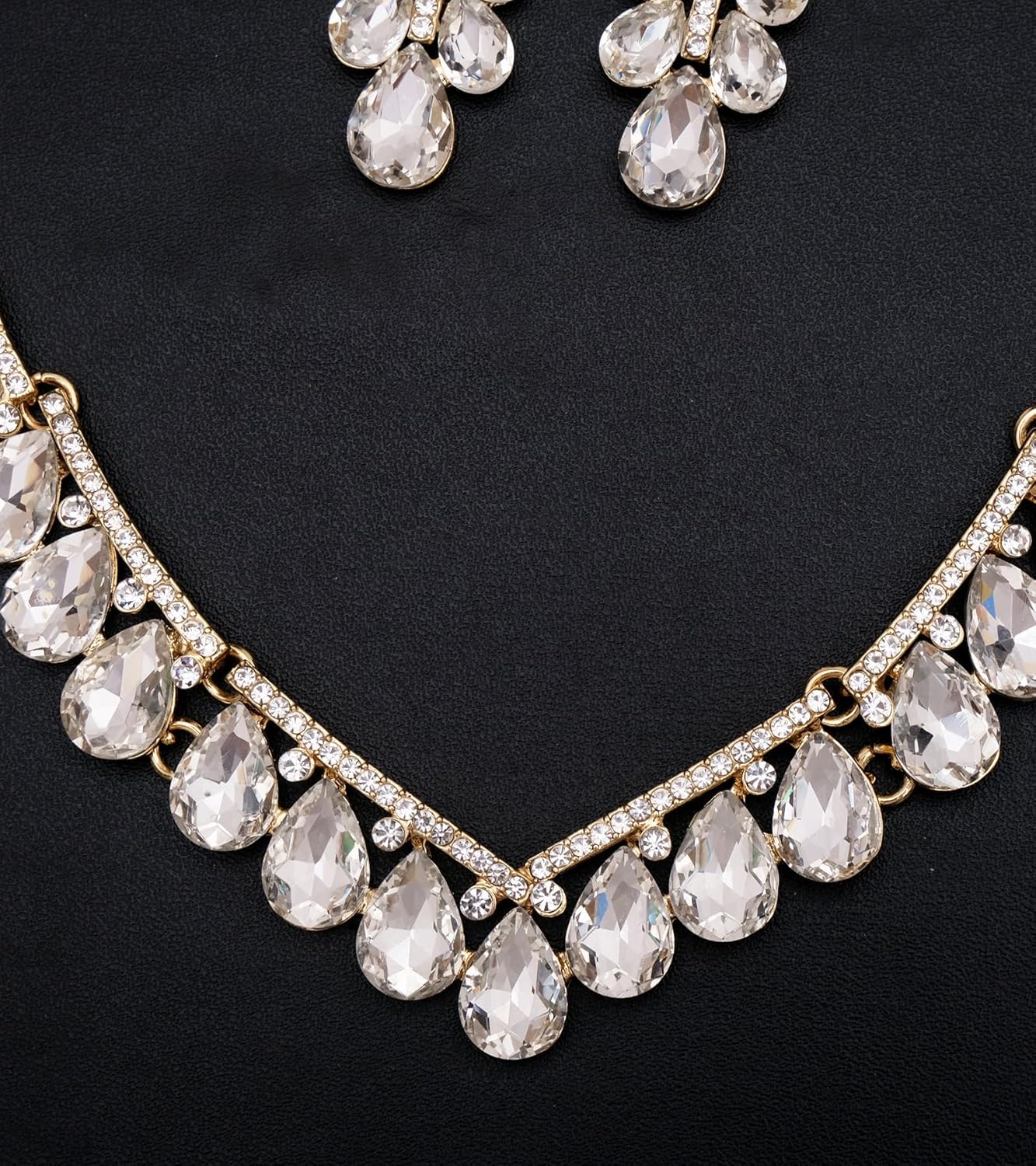 Fashion V-Shaped Crystal Jewelry Set Bridal Wedding Choker Necklace Earrings Bracelet Ring for Women Bridesmaids Party Costume Accessories - Image 7