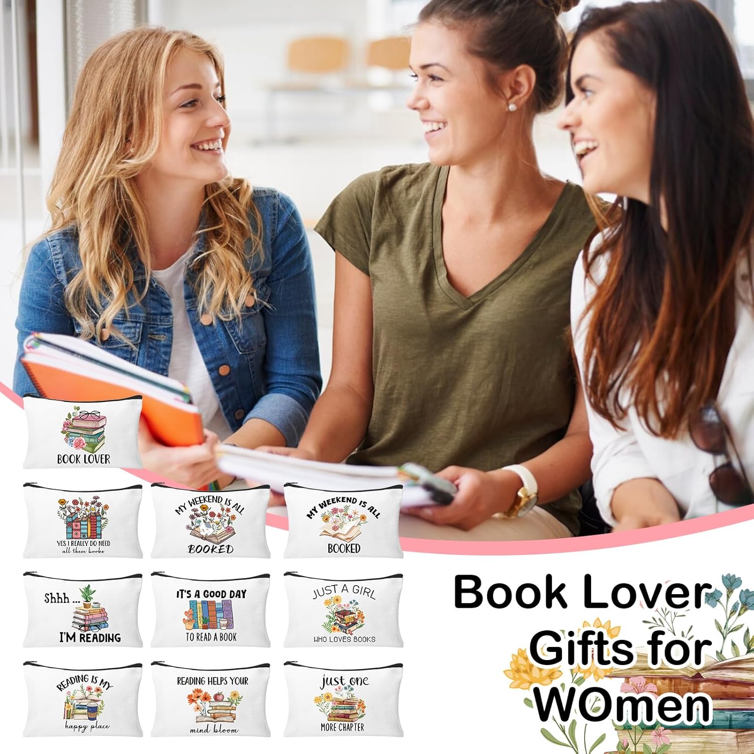 30Pcs Book Lovers Makeup Bag Book Club Gifts for Women Cosmetic Bags with Zipper Large Capacity Travel Toiletry Bag for Bookish Librarian Reader Gifts