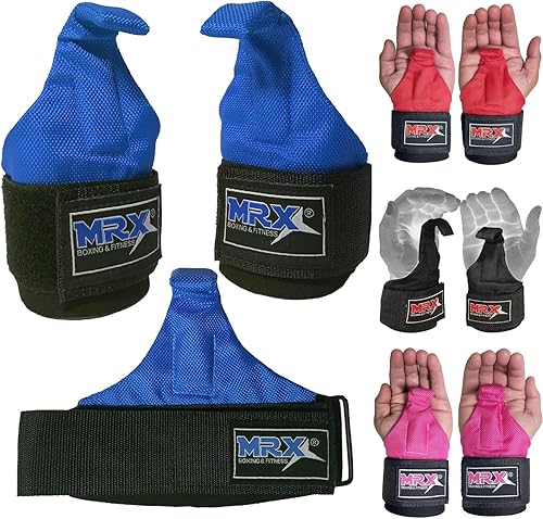 Miniatura 6 de MRX Power - Correas de levantamiento de pesas para gimnasio, entrenamiento y entrenamiento Ganchos de metal negro,Ganchos metálicos AZUL,Ganchos de