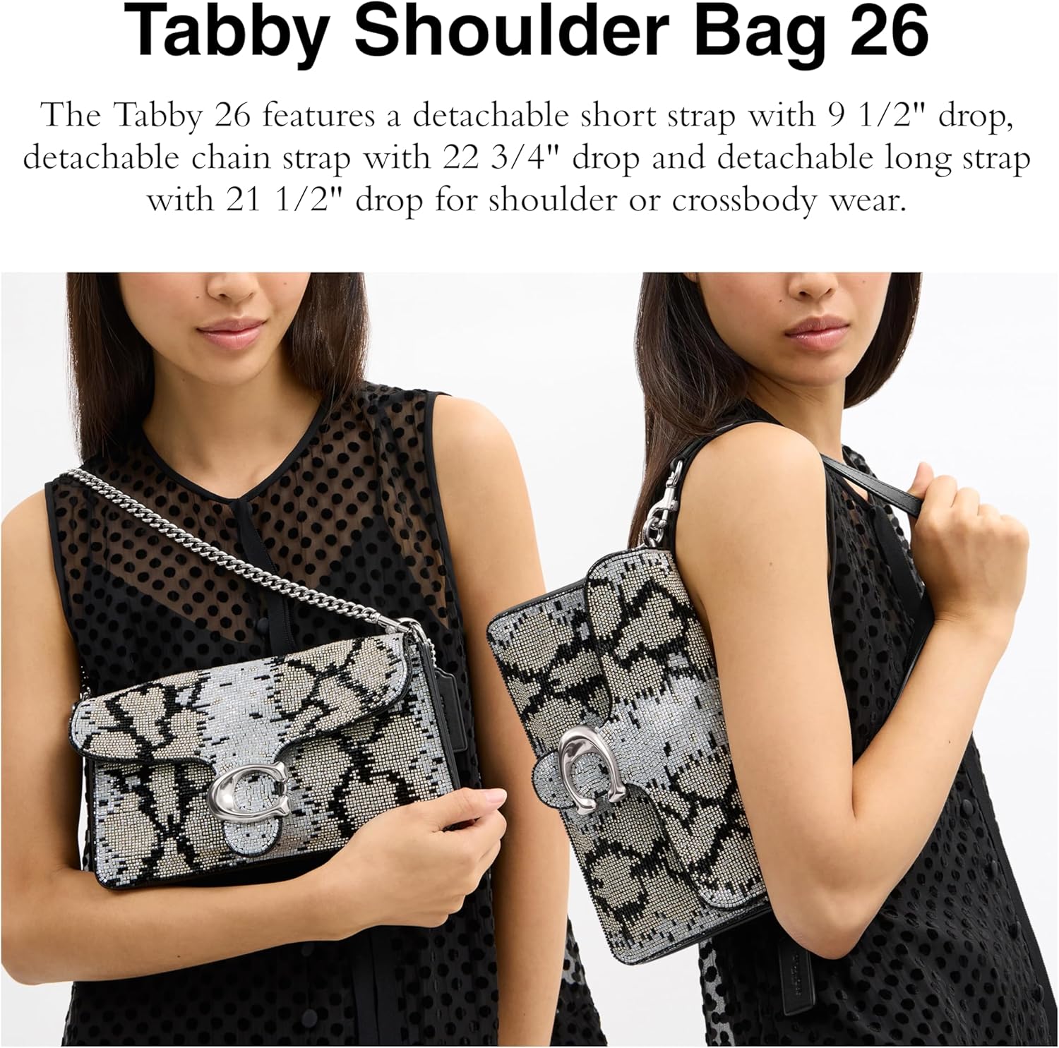 COACH Women's Beaded Snake Tabby Shoulder Bag, LH/Black, One Size - Image 3