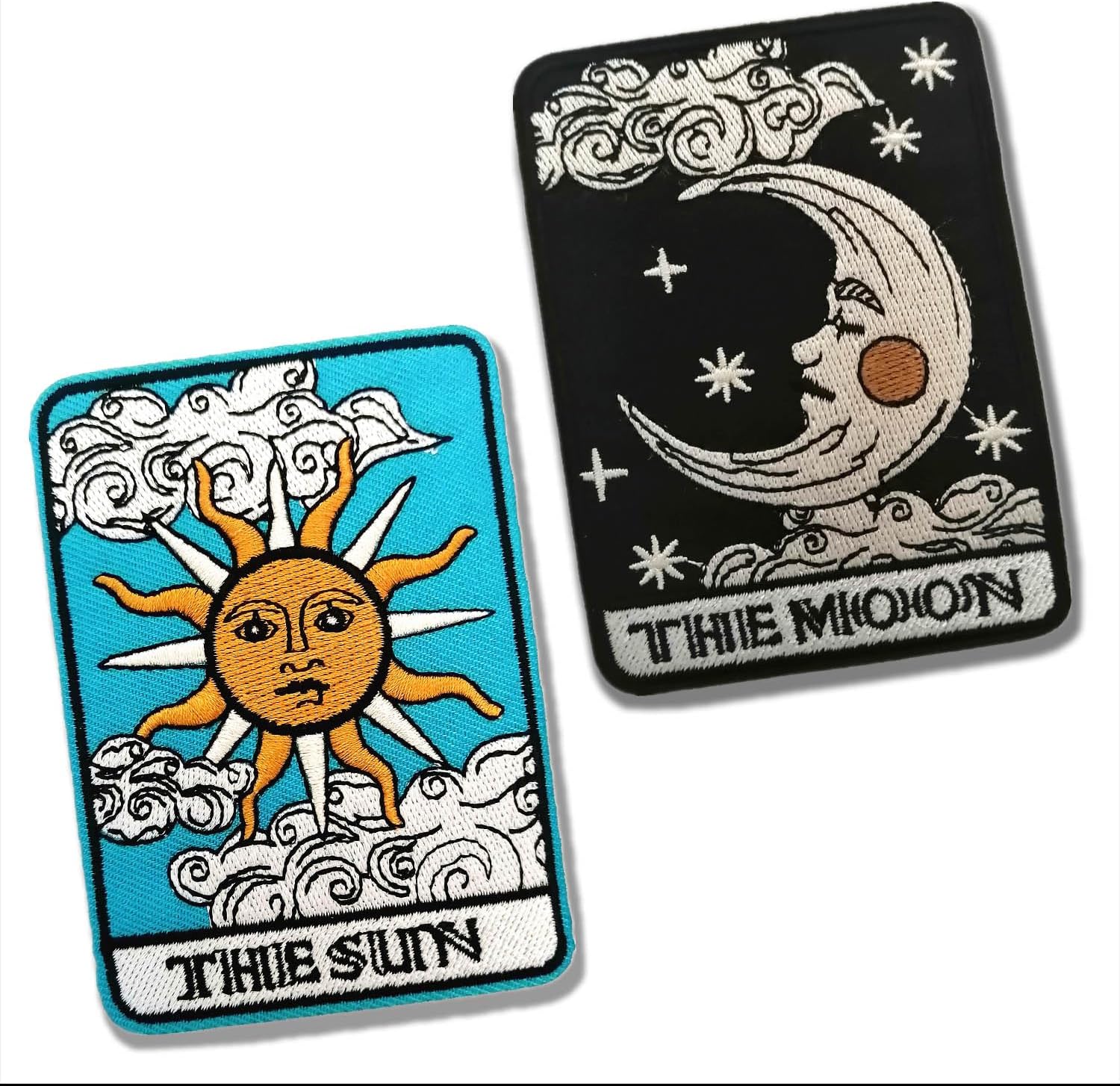 2 Pcs Embroidered Patches Iron on Sew on Patches for Clothing Jackets etc.-Sun Moon