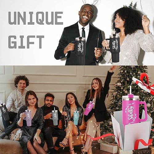 Miniatura 7 de ThermoThrill Se envía al día siguiente, vaso personalizado de 40 onzas con asa y pajita Vaso personalizado con texto Taza de acero inoxidable