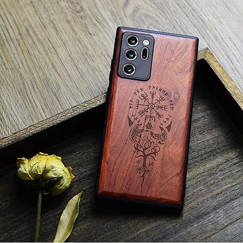 Miniatura 4 de Carveit Funda de madera para Galaxy Note20 Ultra madera real dura y TPU suave negro funda protectora de madera única y elegante compatible con