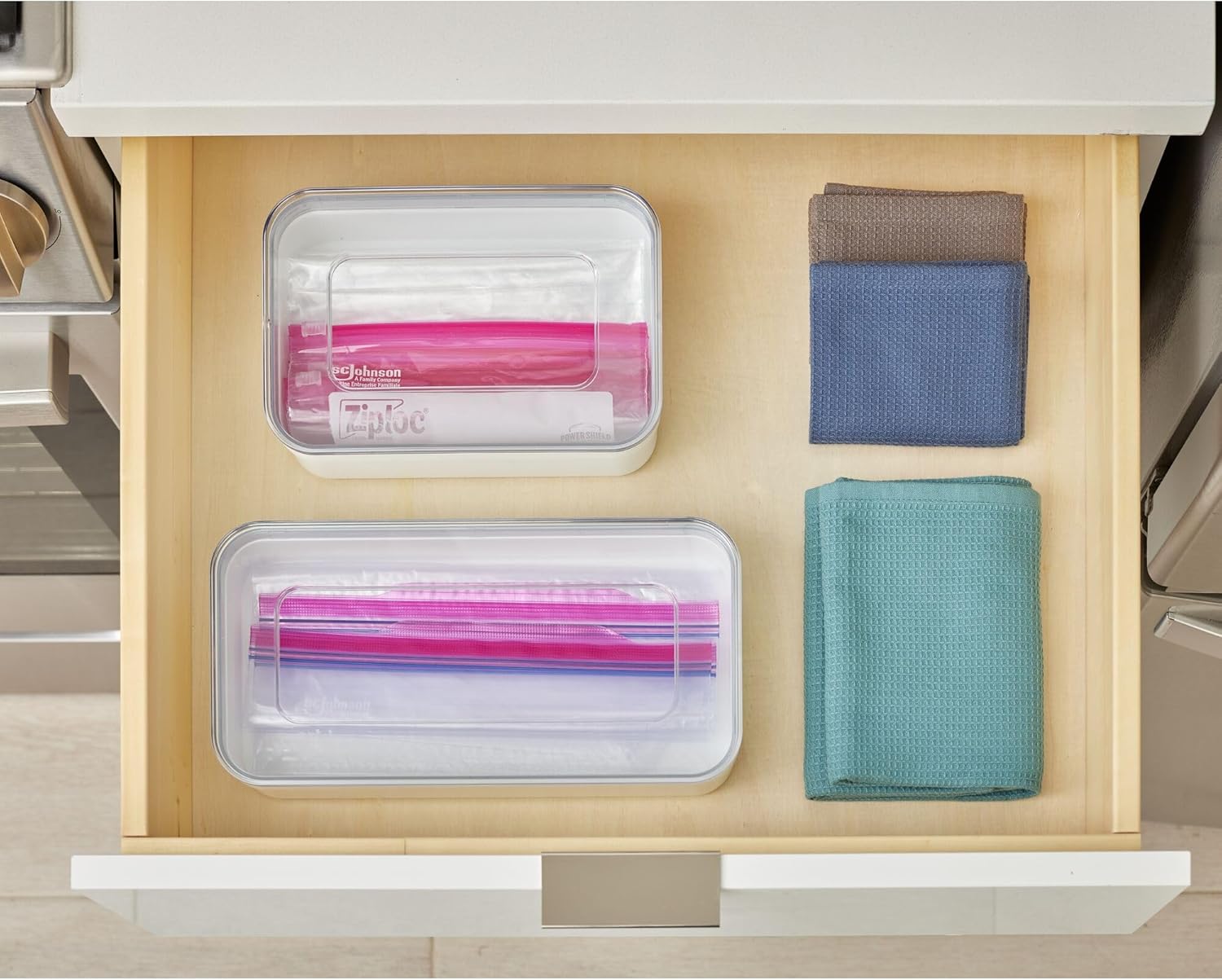 iDesign Recycled Plastic Sandwich Ziplock Bag Holder and Dispenser – 6” L x 9” W x 2.2” H, White/Clear - Image 5