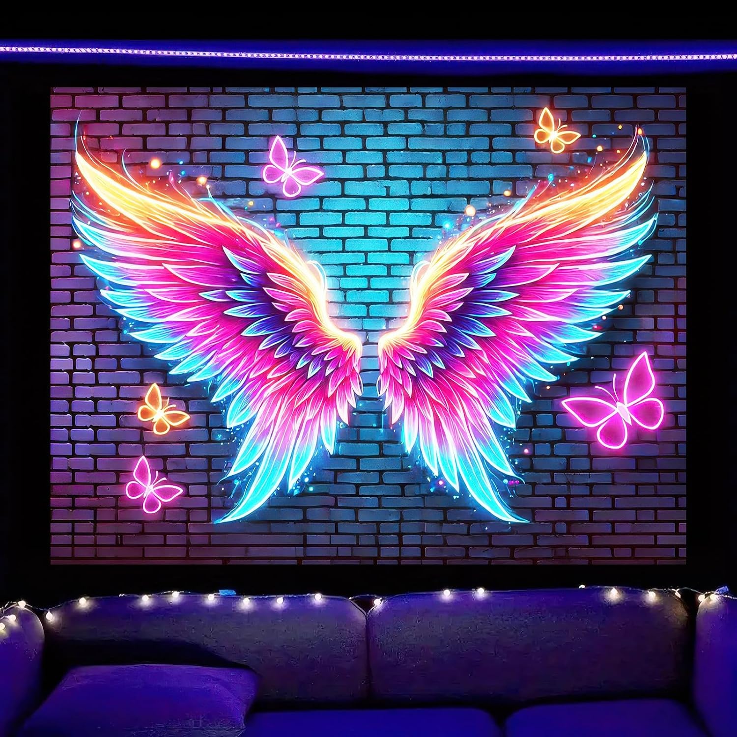 BlissYard Blacklight Butterfly Tapestry: UV Reactive Floral Plant Tapestry, 78x59 Inch, Perfect for Bedroom, Living Room, Dorm, Home Decor