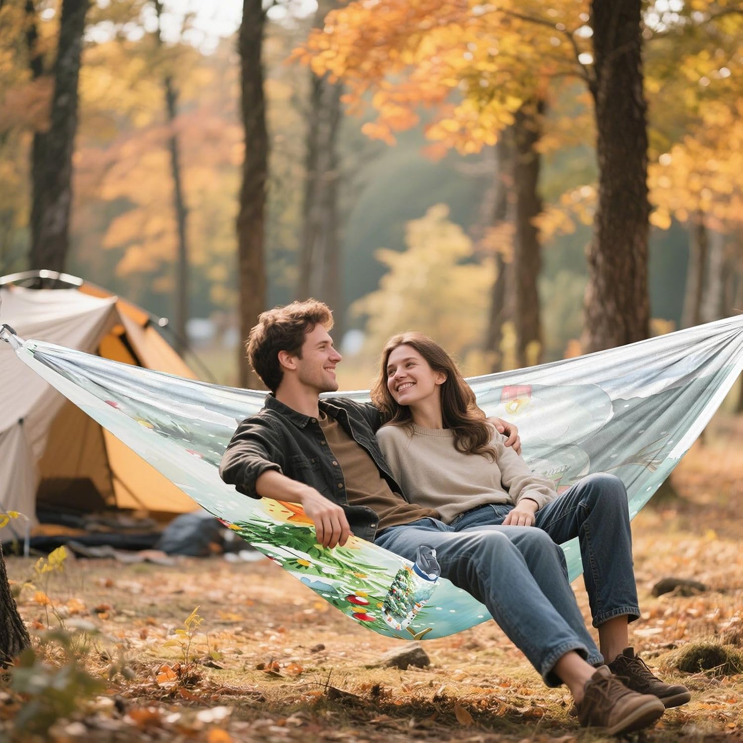 ALAZA Christmas Snowman Camping Hammocks Single or 2 Person 500 lbs Portable Parachute Travel Hammock w/Tree Straps for Hiking Backpacking Indoor Outdoor