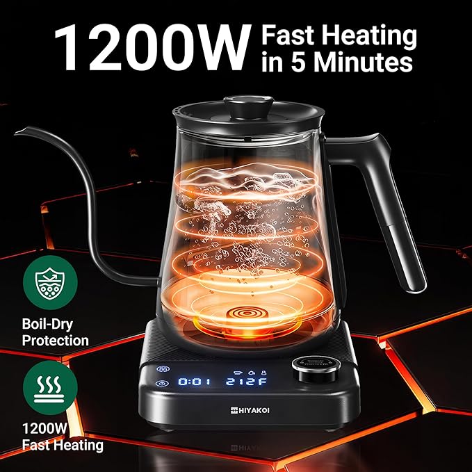 Tetera Eléctrica HIYAKOI 0.8L Acero Inoxidable Control Temperatura miniatura 5