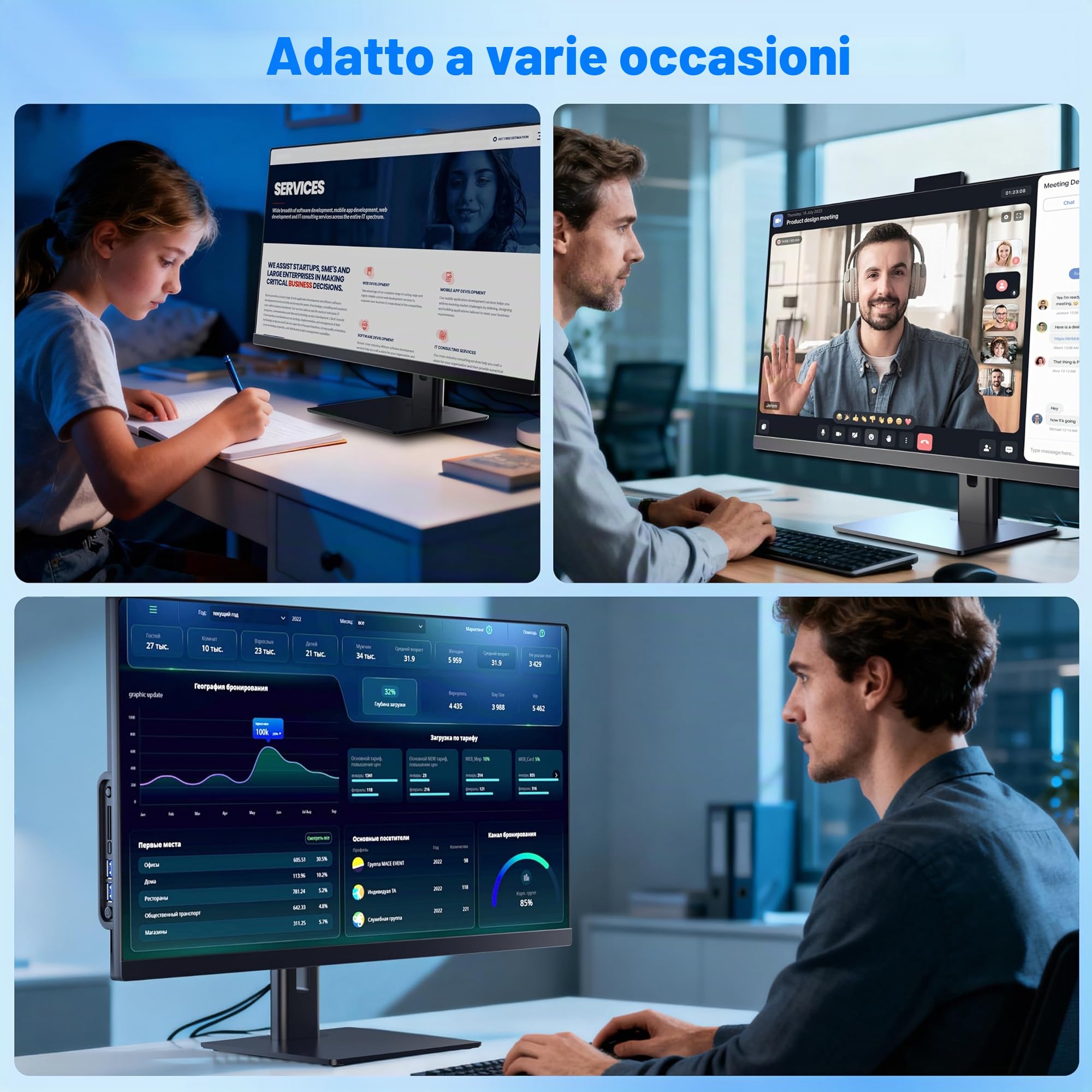 Computer all-in-one 27'' Core i7 (fino a 3,0 GHz) 512 GB SSD 16 GB RAM PC con schermo rotante, Webcam nascosta, WiFi6 Dual Band Bluetooth 5.3 - Ideale per telelavoro, editing video e uso familiare