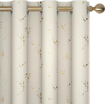 Deconovo Blackout Curtains 2 Panels for Bedroom and Living Room, Gold Foil Floral Branch and Dots, Thermal Insulated Room Darkening Grommet Window Drapes for Nursery, Light Beige, 52W x 84L Inch